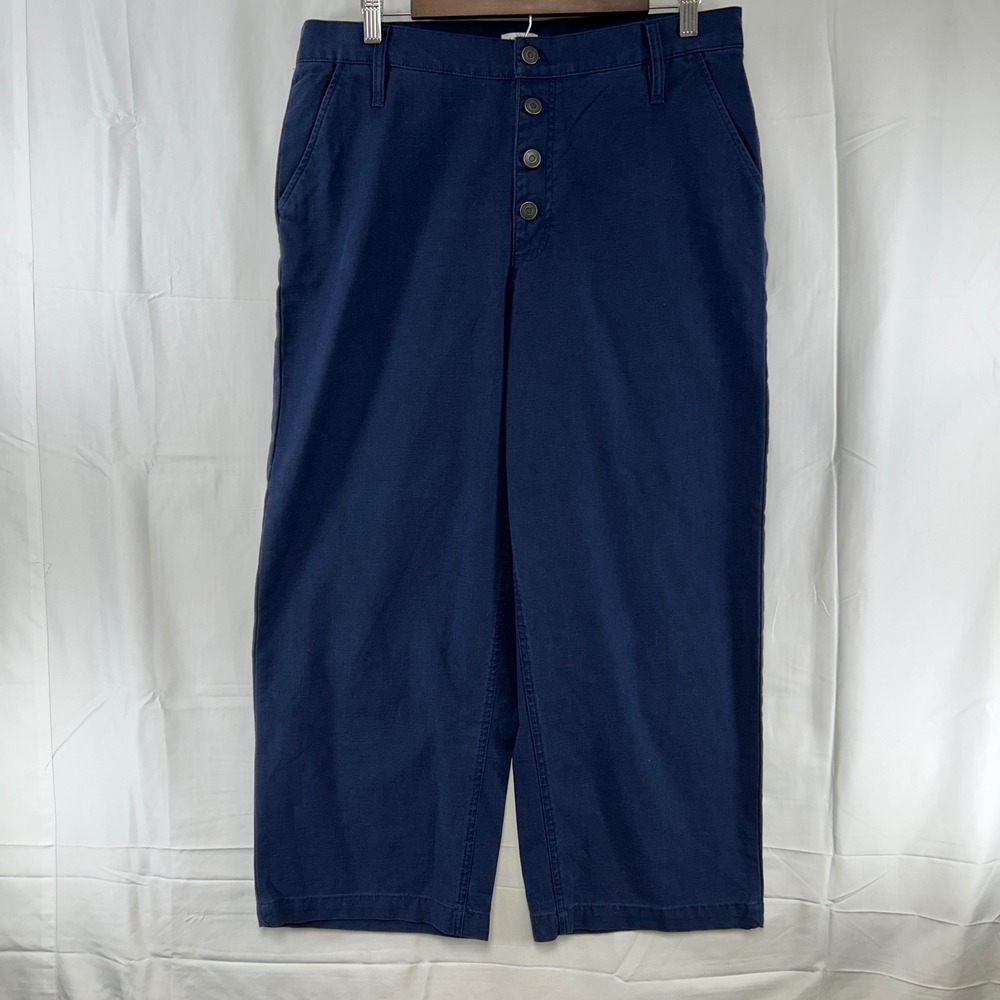 J.Crew Point Sur Wide Leg Crop Pants Women 31 Navy Blue Button Fly L9797